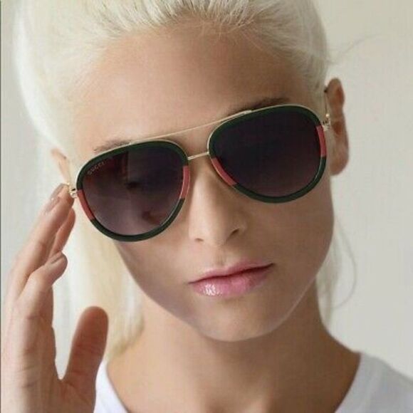 BRAND NEW GUCCI Unisex GG0062S 003 Gold Gold Green Sunglasses - Picture 2 of 15